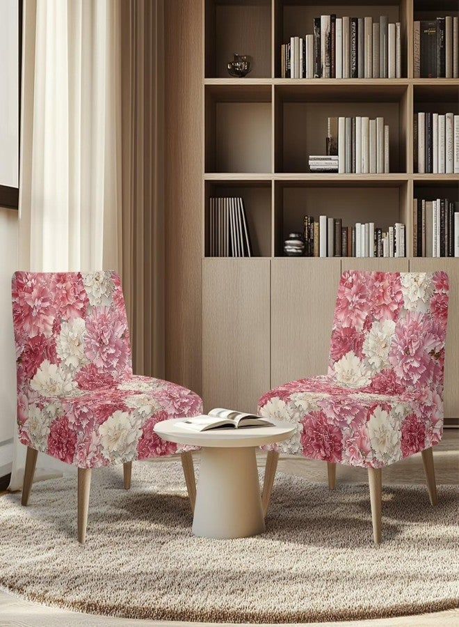 Hechitok Pink White Flower Armless Accent Chair Cover Stretch Slipper Chair Slipcovers with Elastic Bottom Furniture Protector Cover for Living Room Home Hotel - Image 3